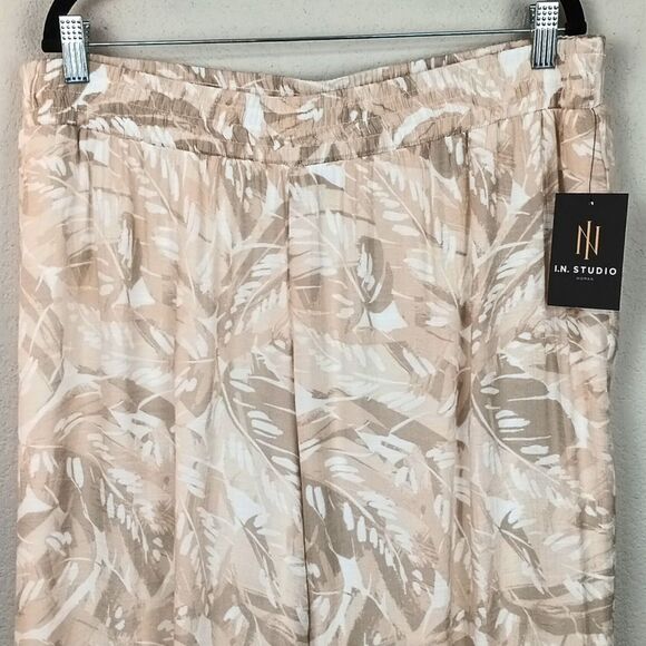I.N. Studio Womens Tropical Cream Tan Wide Leg Pants sz1x - Picture 2 of 11